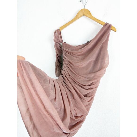 Zara Fitted Asymmetric Draped Organza Dress Medium One Sleeve Ruched Cocktail - Picture 12 of 14